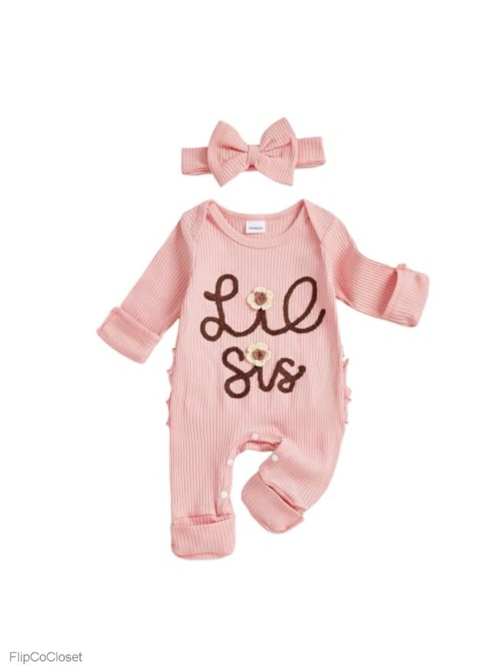 Newborn Girl Lil Sis Romper Long Sleeve Jumpsuit Coming Home Outfit